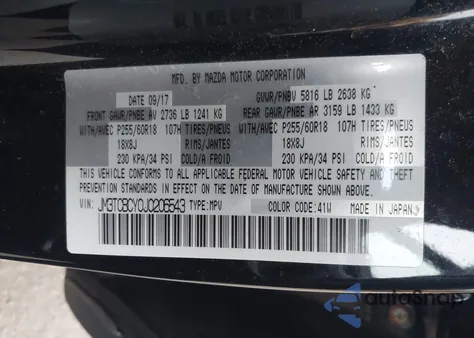 2018 Mazda Cx-9 Touring from USA, damaged, VIN JM3TCBCY0J0206543